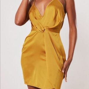 Mustard wrap satin dress